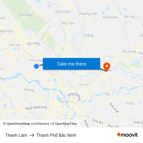 Thanh Lâm to Thành Phố Bắc Ninh map
