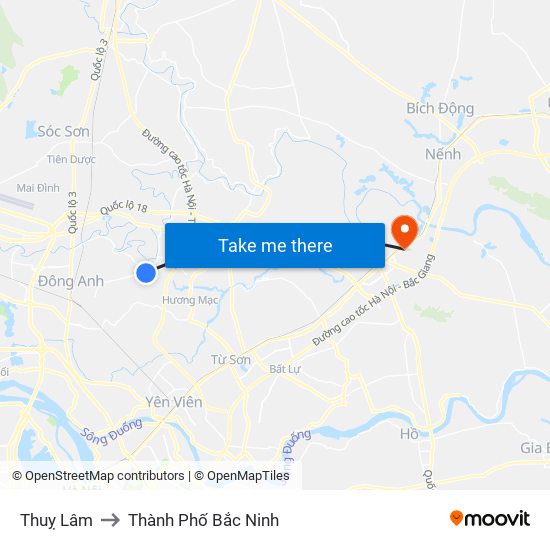 Thuỵ Lâm to Thành Phố Bắc Ninh map