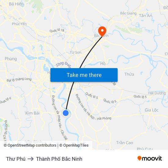 Thư Phú to Thành Phố Bắc Ninh map