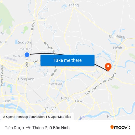 Tiên Dược to Thành Phố Bắc Ninh map