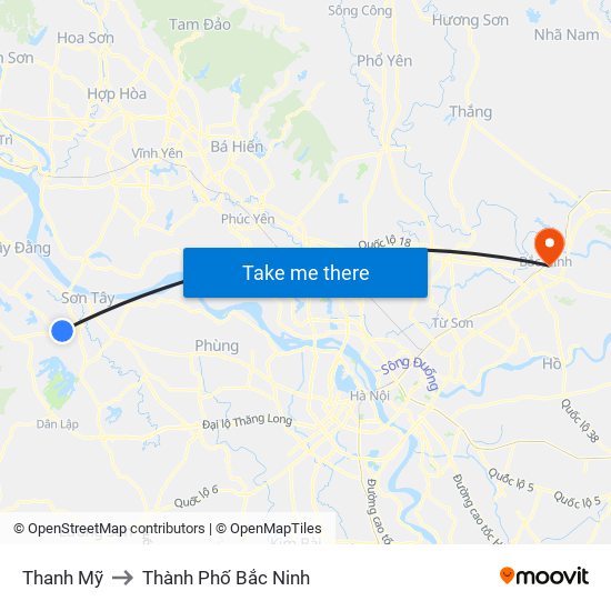 Thanh Mỹ to Thành Phố Bắc Ninh map