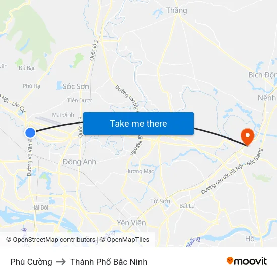 Phú Cường to Thành Phố Bắc Ninh map