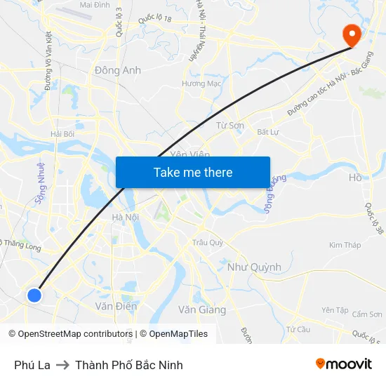 Phú La to Thành Phố Bắc Ninh map