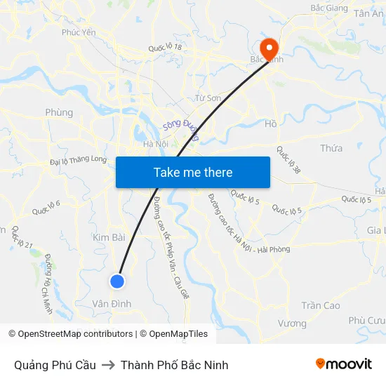 Quảng Phú Cầu to Thành Phố Bắc Ninh map