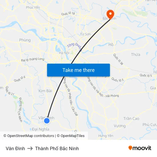 Vân Đình to Thành Phố Bắc Ninh map