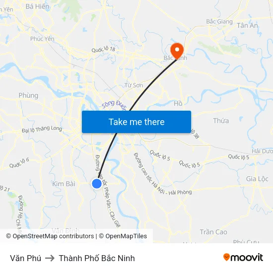 Văn Phú to Thành Phố Bắc Ninh map