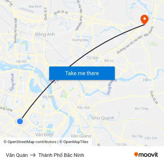Văn Quán to Thành Phố Bắc Ninh map
