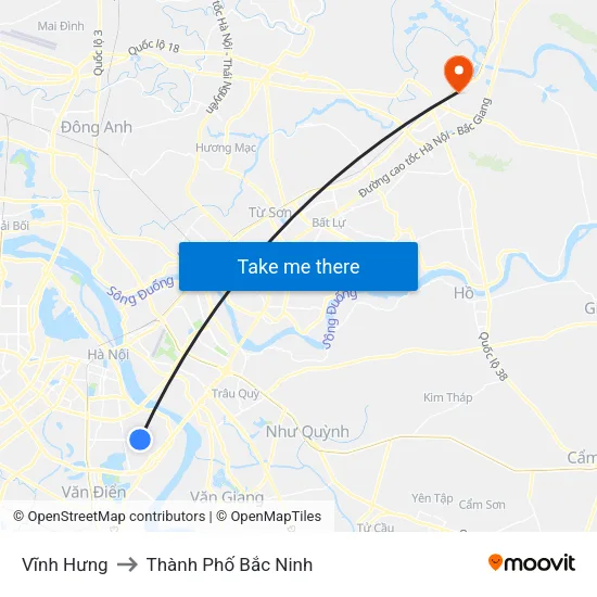 Vĩnh Hưng to Thành Phố Bắc Ninh map
