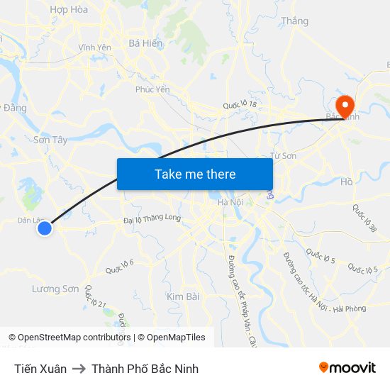 Tiến Xuân to Thành Phố Bắc Ninh map
