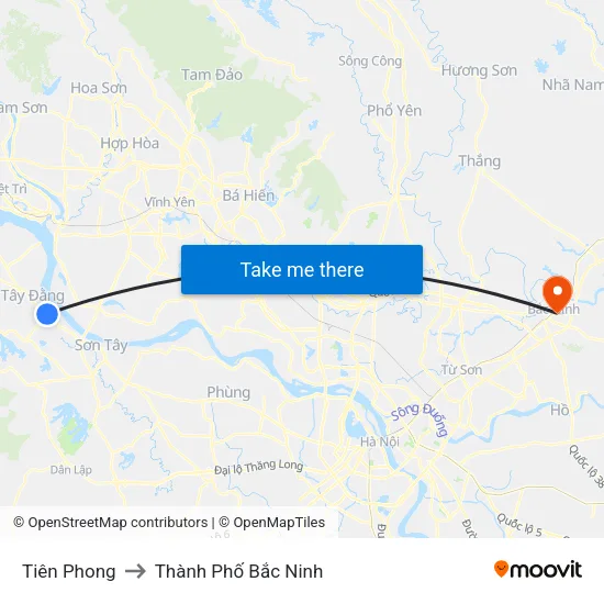 Tiên Phong to Thành Phố Bắc Ninh map