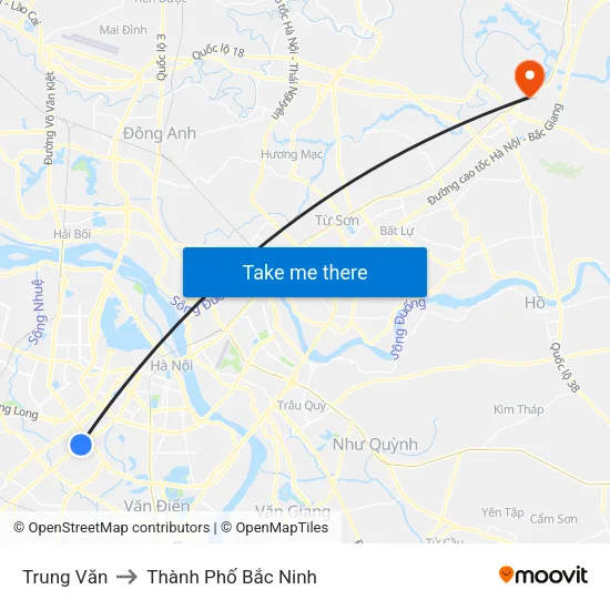 Trung Văn to Thành Phố Bắc Ninh map