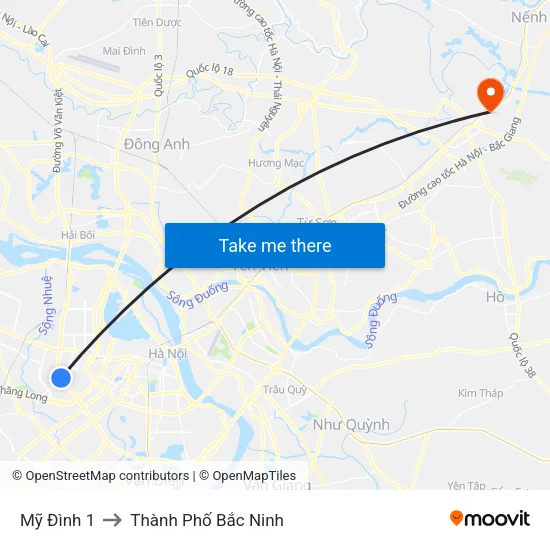 Mỹ Đình 1 to Thành Phố Bắc Ninh map