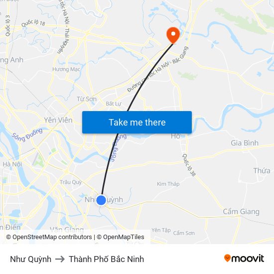 Như Quỳnh to Thành Phố Bắc Ninh map