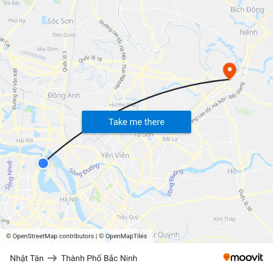 Nhật Tân to Thành Phố Bắc Ninh map