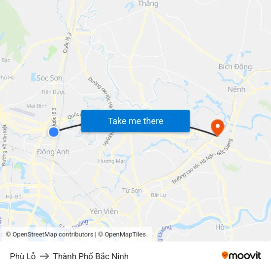 Phù Lỗ to Thành Phố Bắc Ninh map