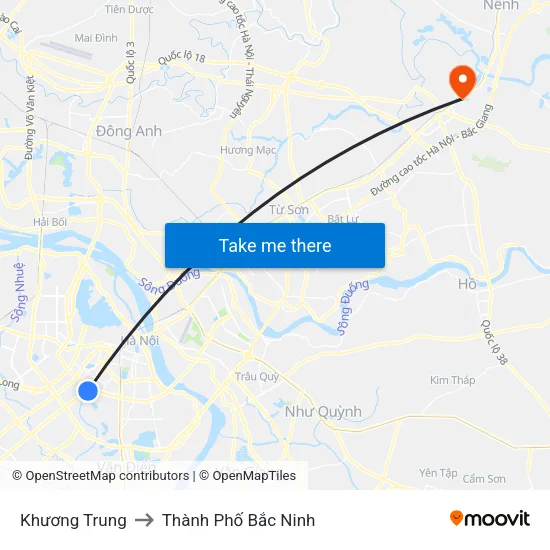 Khương Trung to Thành Phố Bắc Ninh map