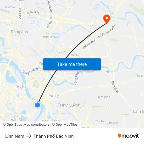 Lĩnh Nam to Thành Phố Bắc Ninh map