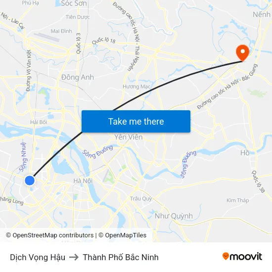 Dịch Vọng Hậu to Thành Phố Bắc Ninh map