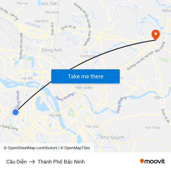 Cầu Diễn to Thành Phố Bắc Ninh map