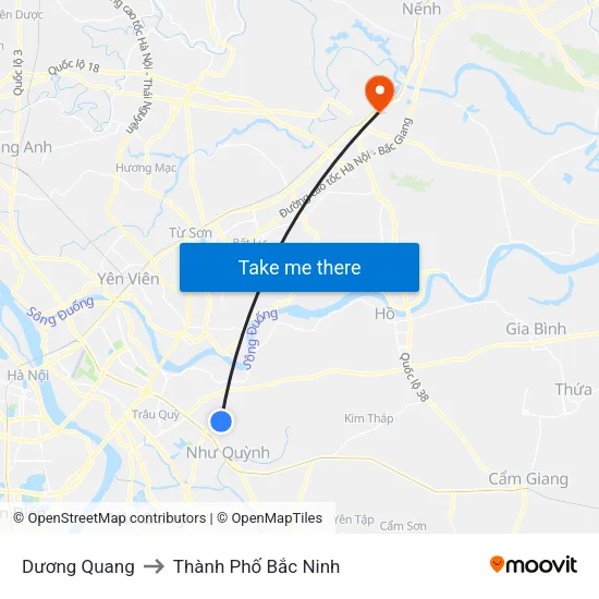 Dương Quang to Thành Phố Bắc Ninh map