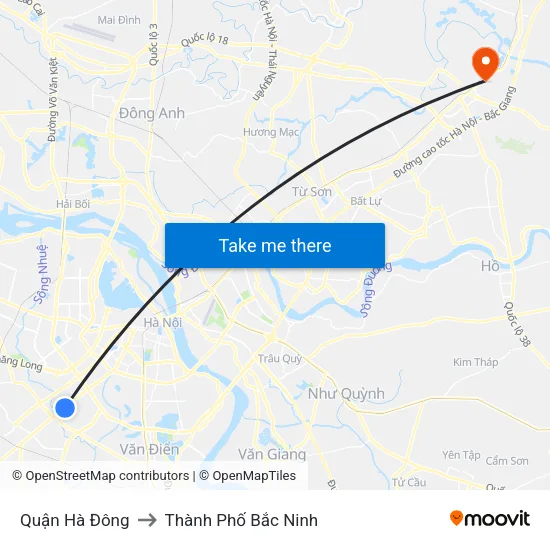 Quận Hà Đông to Thành Phố Bắc Ninh map