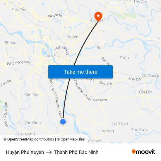 Huyện Phú Xuyên to Thành Phố Bắc Ninh map