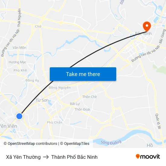 Xã Yên Thường to Thành Phố Bắc Ninh map