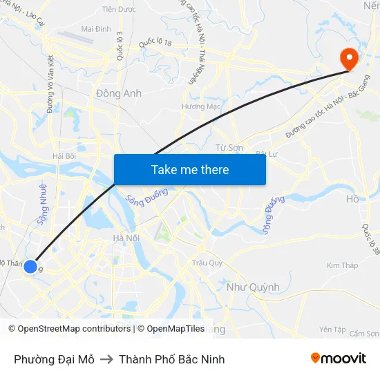 Phường Đại Mỗ to Thành Phố Bắc Ninh map