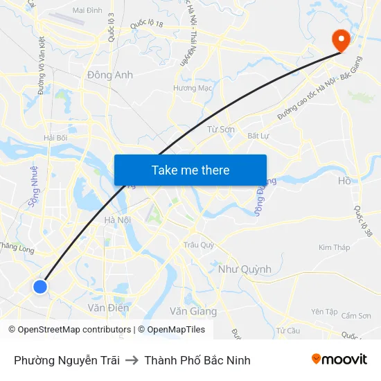 Phường Nguyễn Trãi to Thành Phố Bắc Ninh map