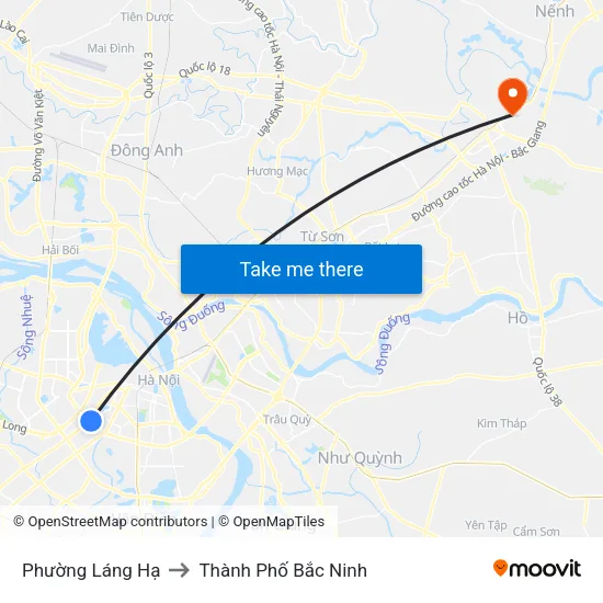 Phường Láng Hạ to Thành Phố Bắc Ninh map