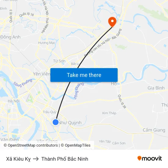 Xã Kiêu Kỵ to Thành Phố Bắc Ninh map