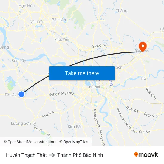 Huyện Thạch Thất to Thành Phố Bắc Ninh map