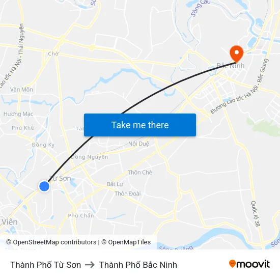 Thành Phố Từ Sơn to Thành Phố Bắc Ninh map