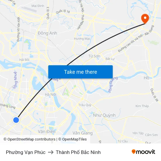 Phường Vạn Phúc to Thành Phố Bắc Ninh map