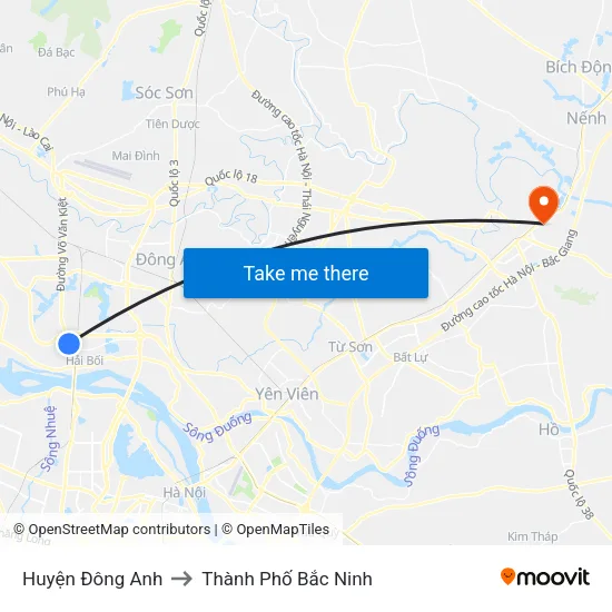 Huyện Đông Anh to Thành Phố Bắc Ninh map