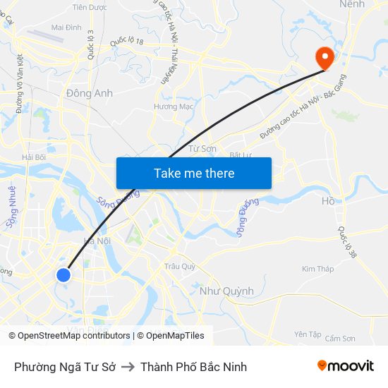 Phường Ngã Tư Sở to Thành Phố Bắc Ninh map