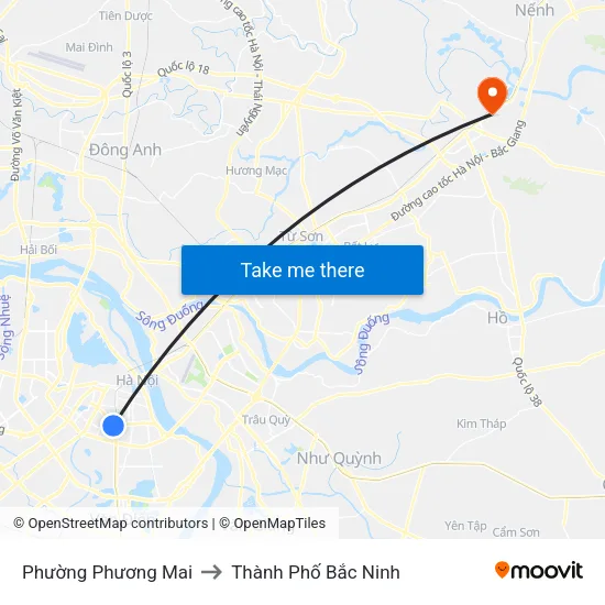 Phường Phương Mai to Thành Phố Bắc Ninh map