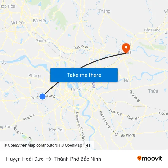 Huyện Hoài Đức to Thành Phố Bắc Ninh map