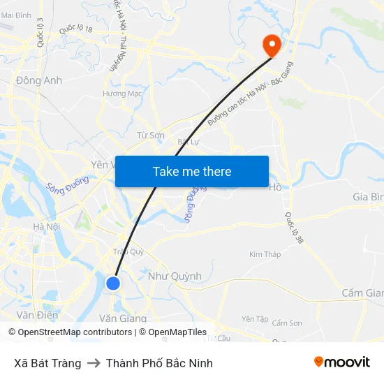 Xã Bát Tràng to Thành Phố Bắc Ninh map