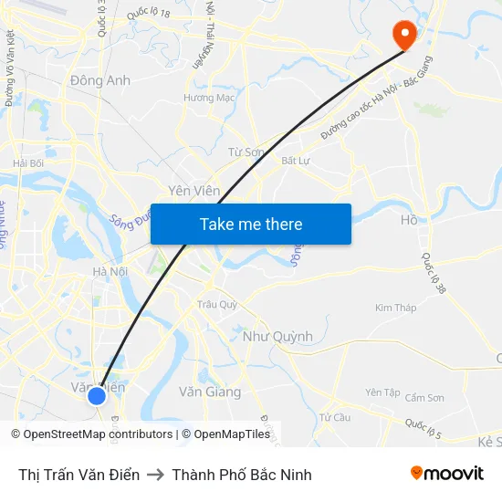 Thị Trấn Văn Điển to Thành Phố Bắc Ninh map