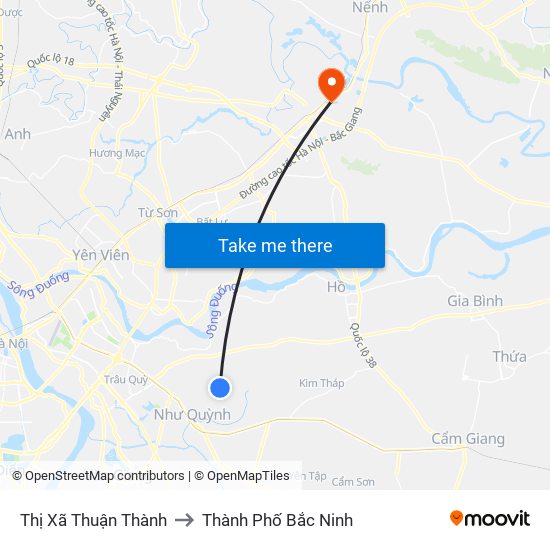 Thị Xã Thuận Thành to Thành Phố Bắc Ninh map