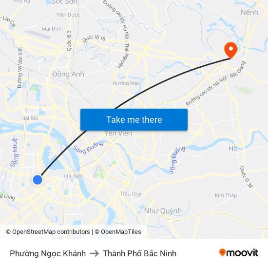 Phường Ngọc Khánh to Thành Phố Bắc Ninh map