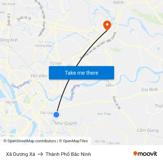 Xã Dương Xá to Thành Phố Bắc Ninh map