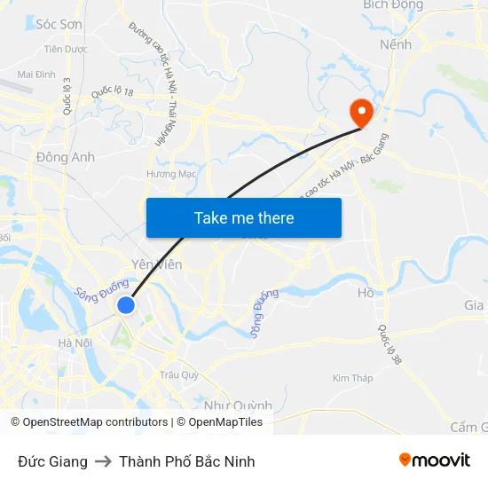 Đức Giang to Thành Phố Bắc Ninh map