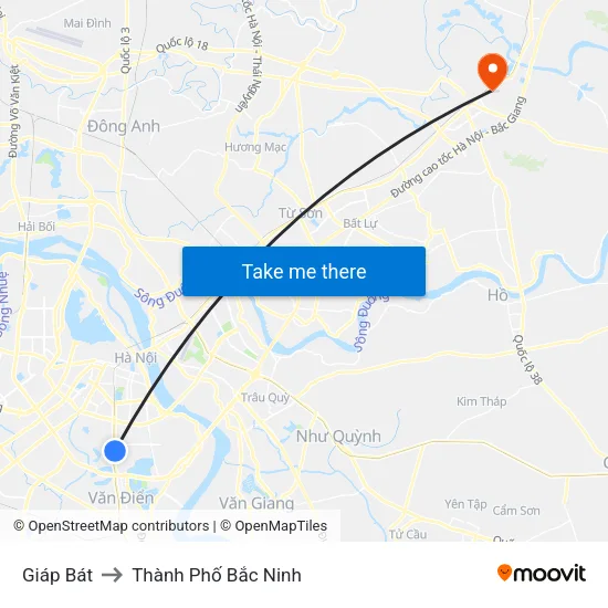 Giáp Bát to Thành Phố Bắc Ninh map