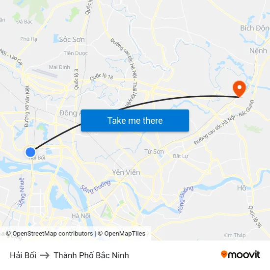 Hải Bối to Thành Phố Bắc Ninh map