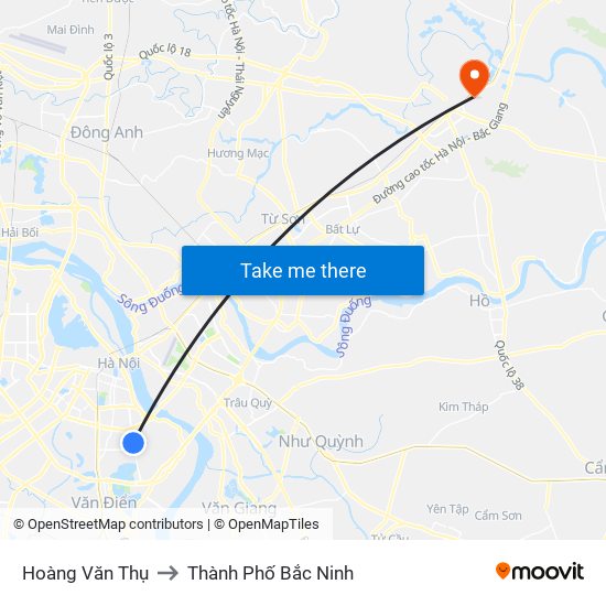 Hoàng Văn Thụ to Thành Phố Bắc Ninh map