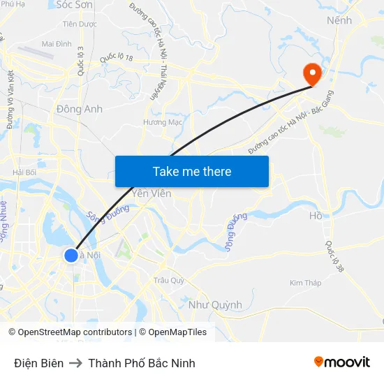 Điện Biên to Thành Phố Bắc Ninh map