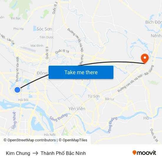 Kim Chung to Thành Phố Bắc Ninh map