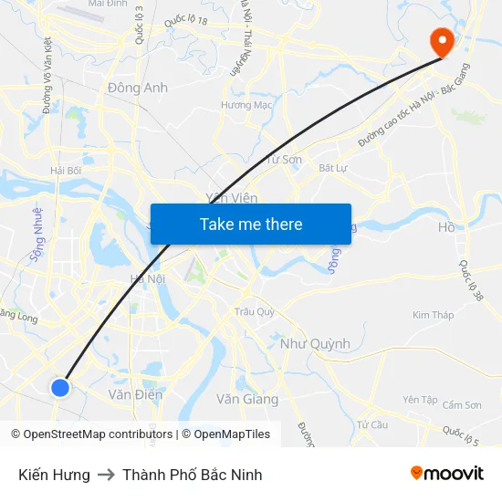 Kiến Hưng to Thành Phố Bắc Ninh map